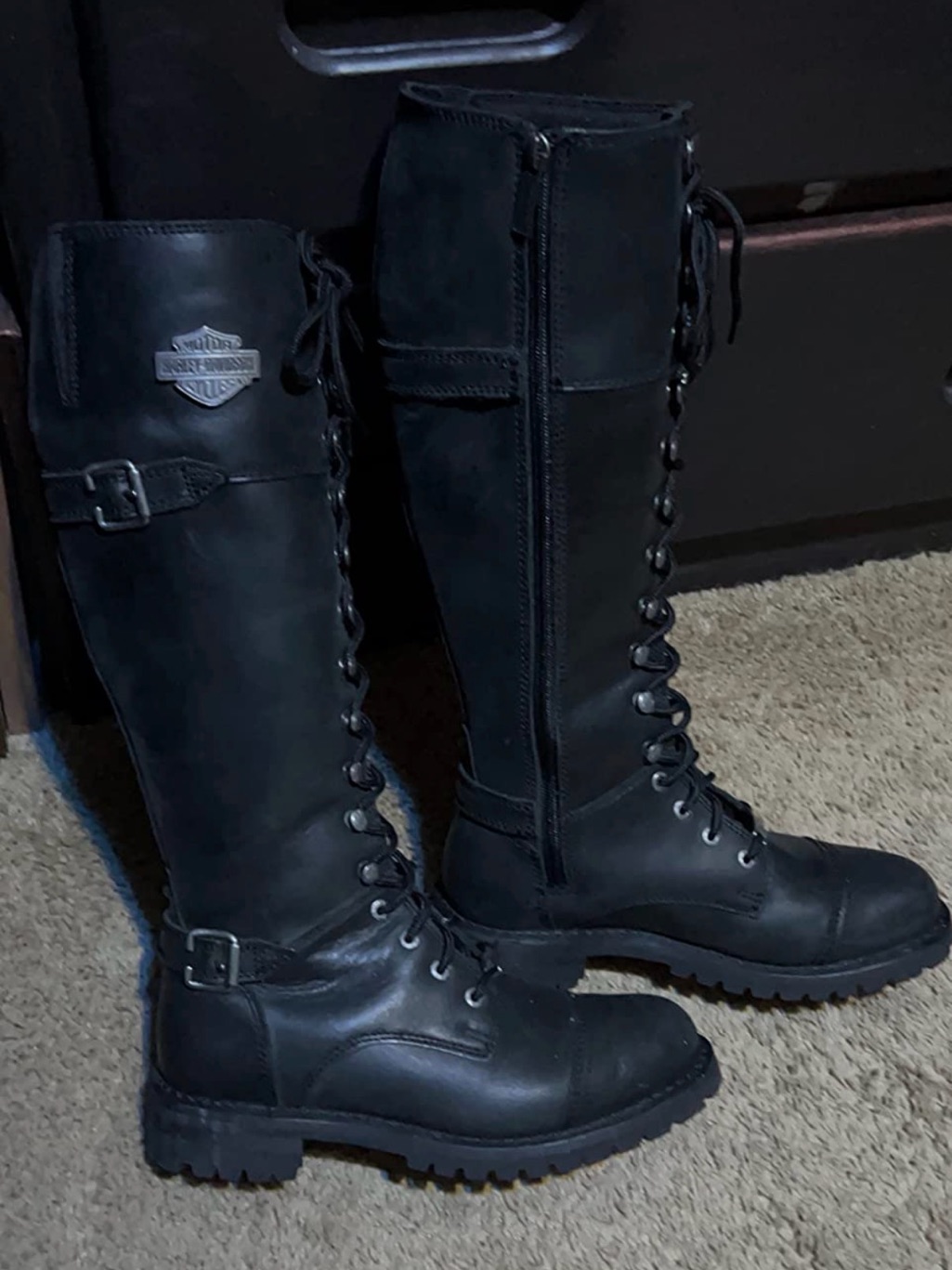 Harley-Davidson Black Lace-Up Knee-High Motorcycle Boots